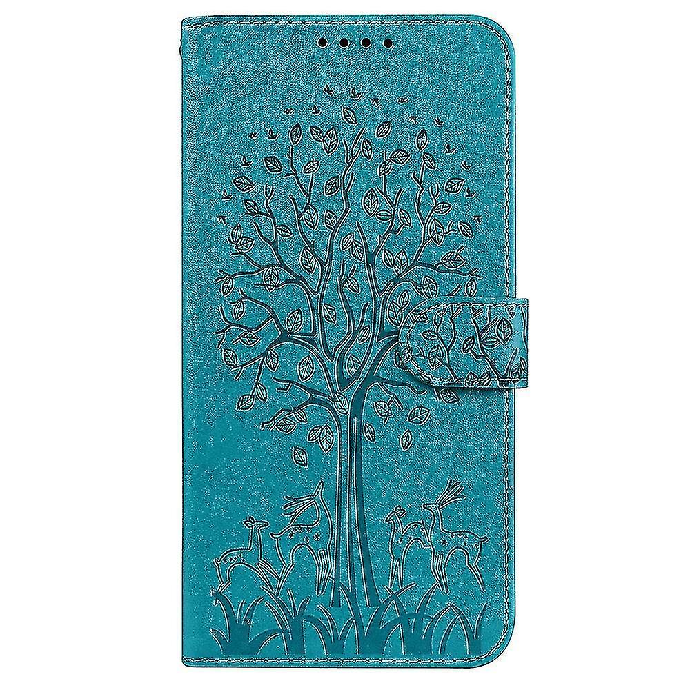 Compatible With Oppoa32/a33/a52/a52s Case Leather Cover Embossing Etui Coque - Blue Tree And Deer