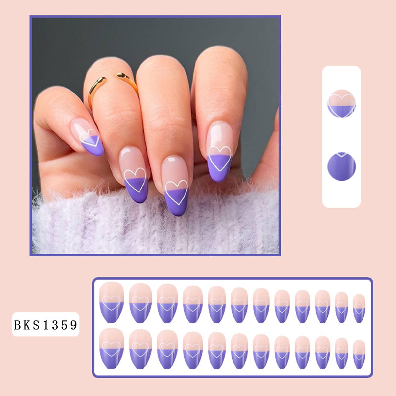 Heart Pattern Artificial Nails Color Block Heart Design Fake Nail
