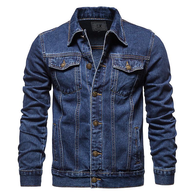 New  Cotton Denim Jacket Men Casual Solid Color Lapel Single Breasted