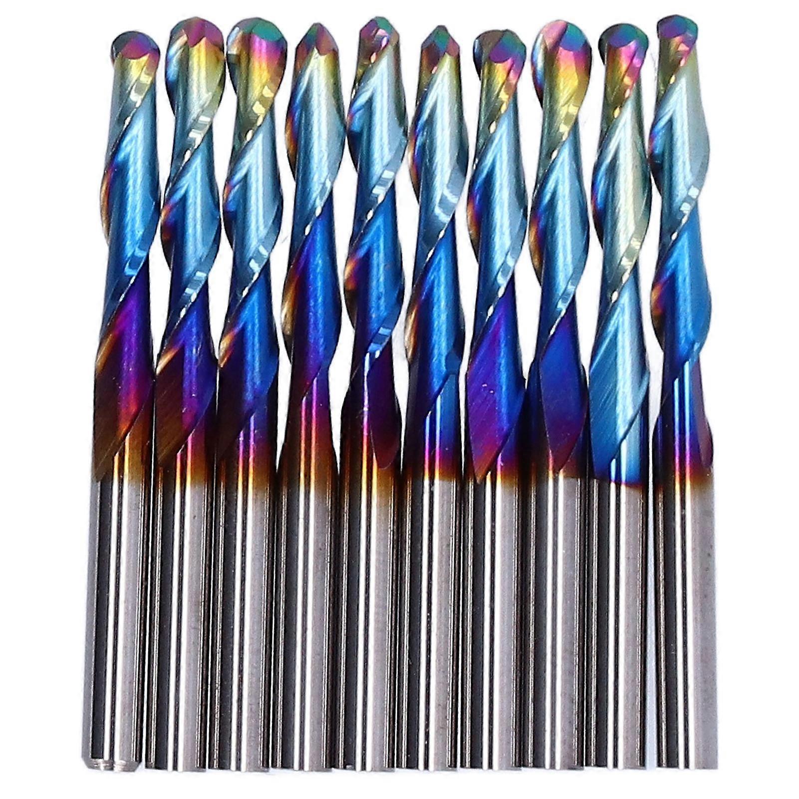 Woodworking Accessory 10Pcs Router Bits Tungsten Steel Spiral Flute Milling Cutter Tool with Plating Blue for Wood PVC Nylon