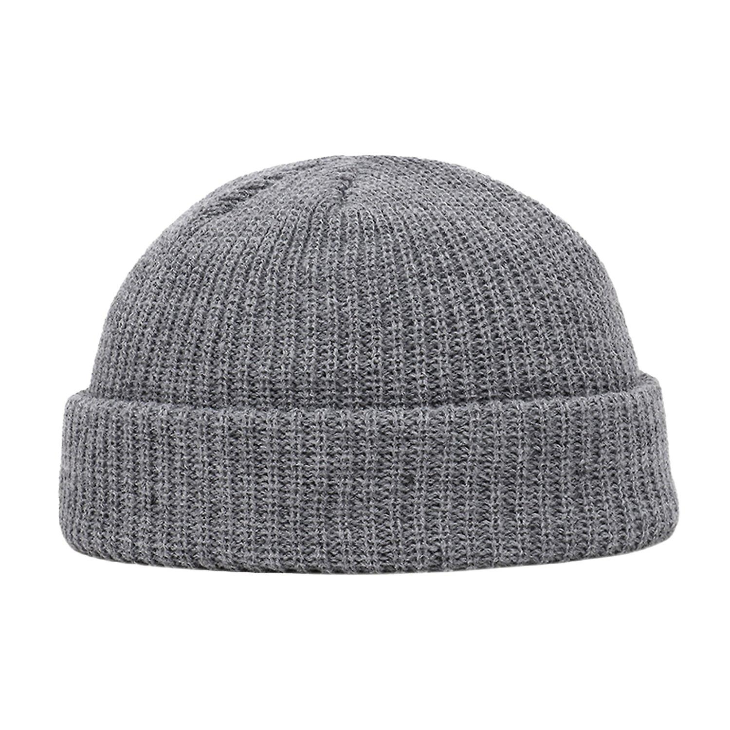 Unisex Winter Hat Knitted Warm Thick Elastic Anti-slip Regular Fit Solid Color Folded Edge Round