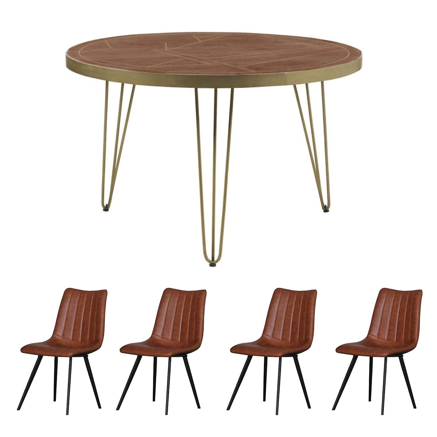 Mitzi Dark Mango Round Solid Wood Dining Table Set With 4 Chair