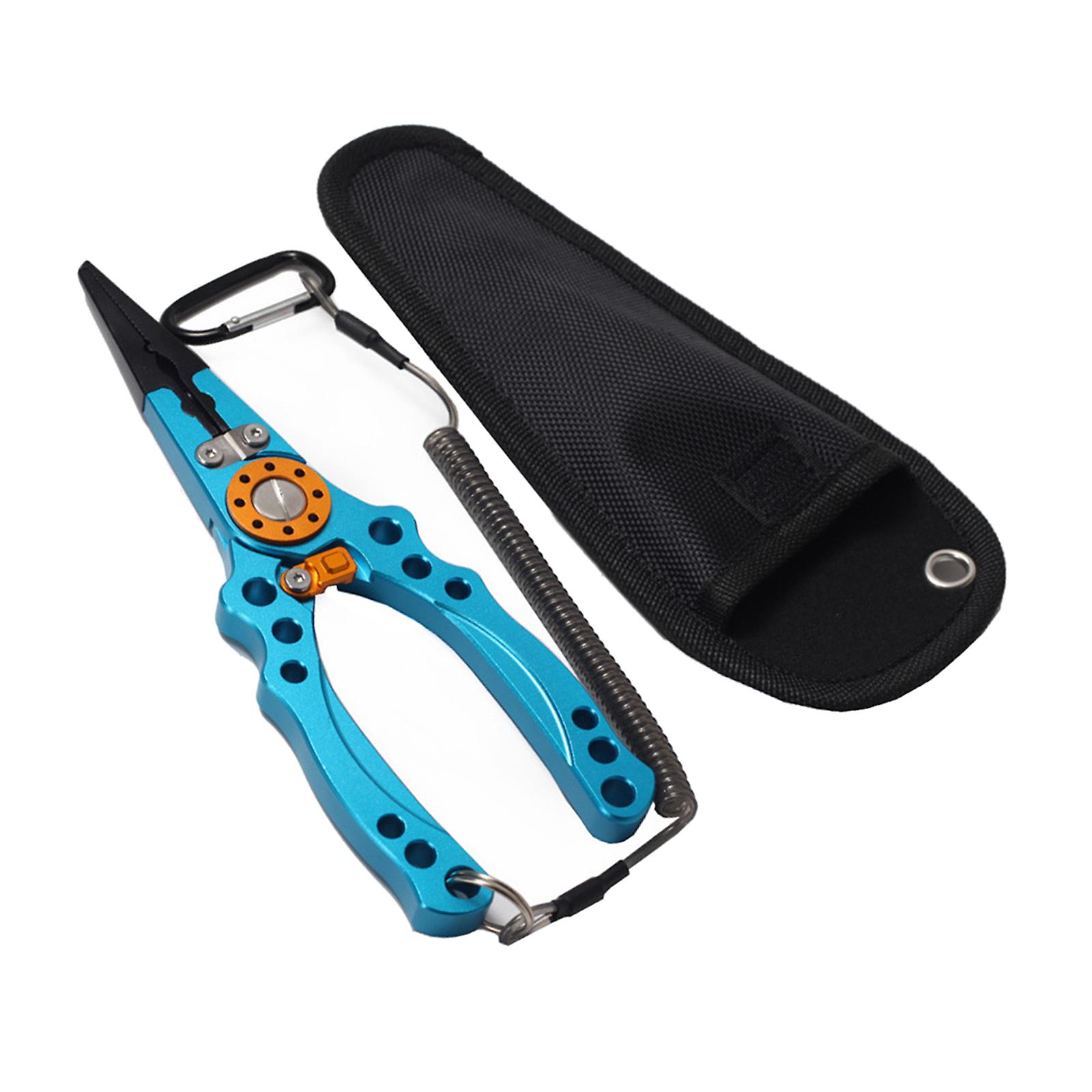 Fishing Pliers Multi-tool Scissors Hook Removal Line Cutter w/Sheath Blue