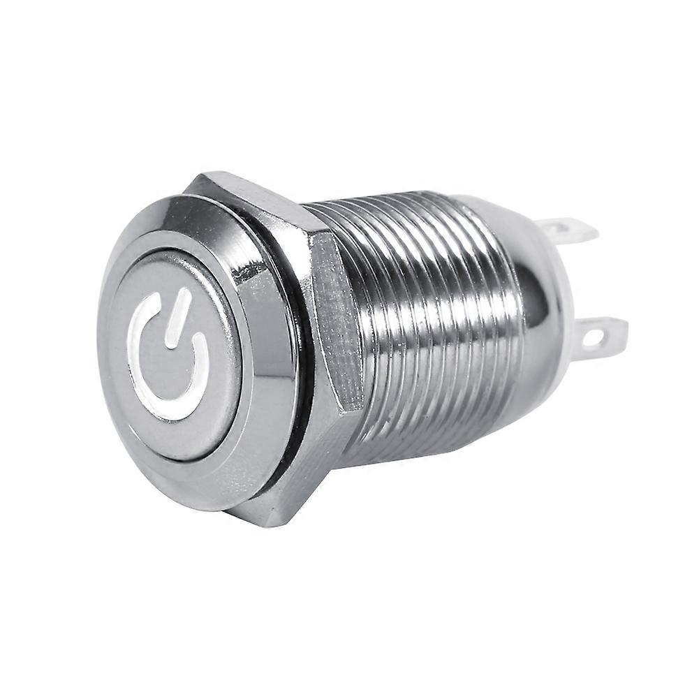 12mm LED Power Push Button Switch Waterproof Metal Momentary Type White LED 3V