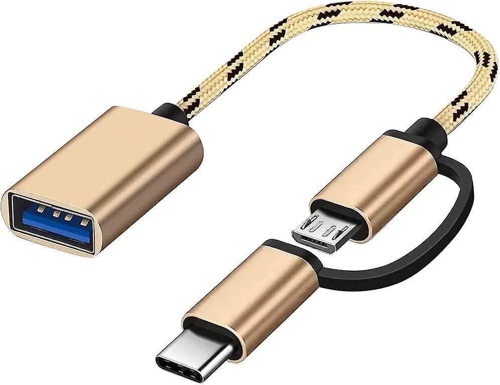 2-in-1 USB C/Micro to USB Adapter, Seminer USB C to USB, Micro to USB 3.0 OTG Adapter Cable, Gold