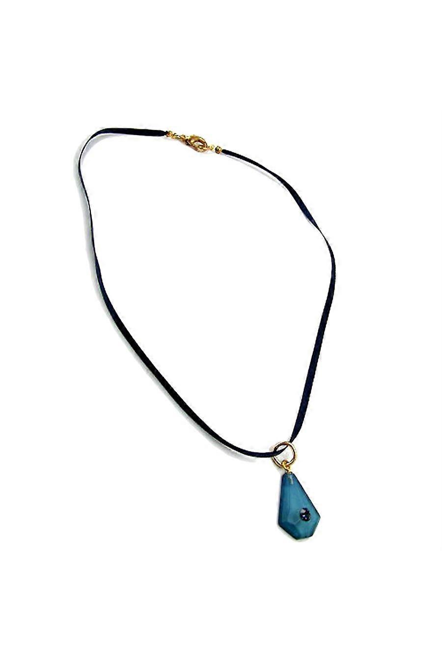 Necklace Silk Cord Blue Pendant - Gl04188