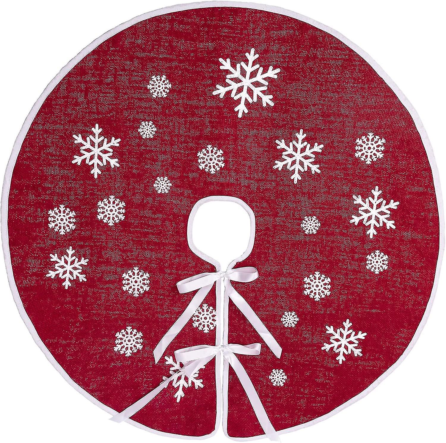 Burlap Tree Skirt 30 Inches Red With White Snowflake Print