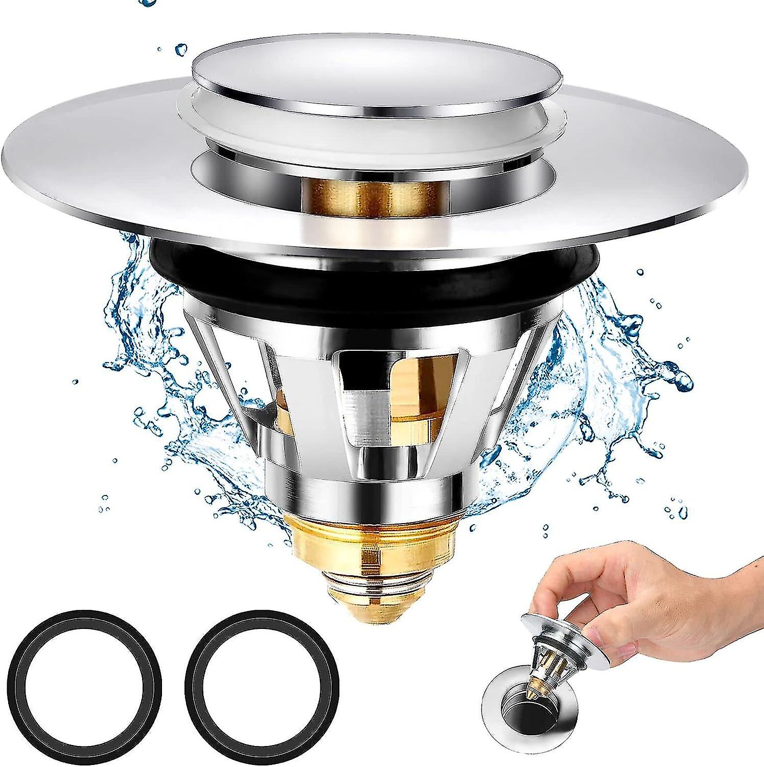Pop-up Sink Plug With 2 Seals, Bathroom Universal Sink Strainer 34-38mm, Push-on Pop-up Core Filter Drain Protector, Hair/ring Trap