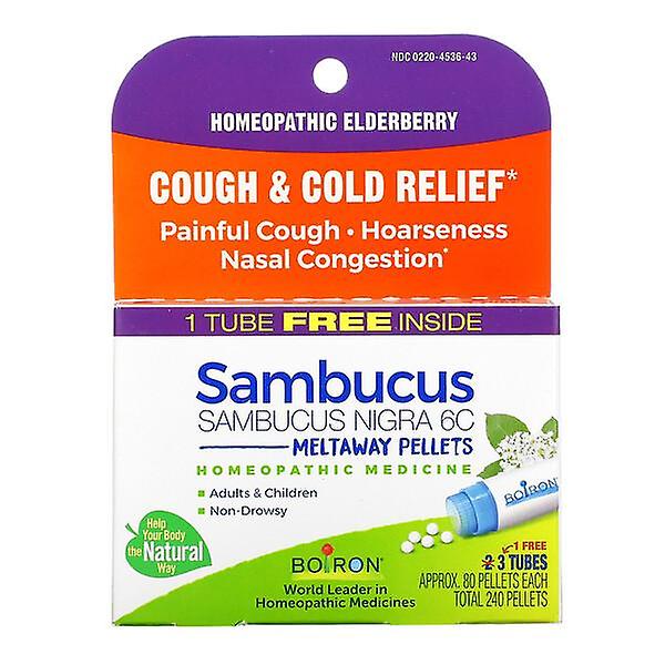 Boiron, Sambucus, Cough & Cold Relief, Meltaway Pellets, 6C, 3 Tubes, Approx. 80 Pellets Each