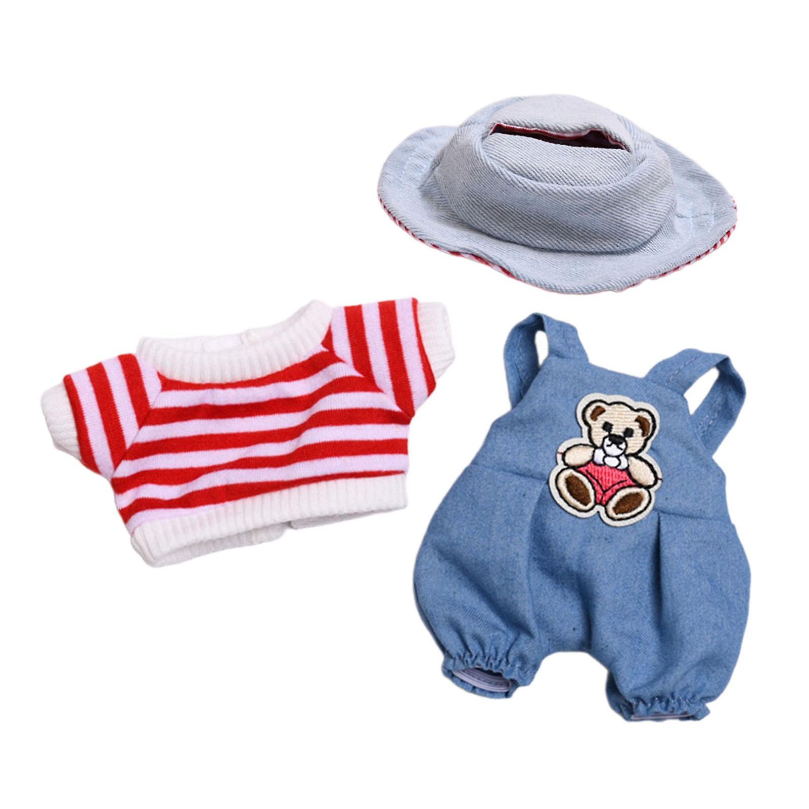 3st Mini 6 tums dockkläder Randig uppsättning Flicka docka kläder för hängsmycke docka blå hatt set