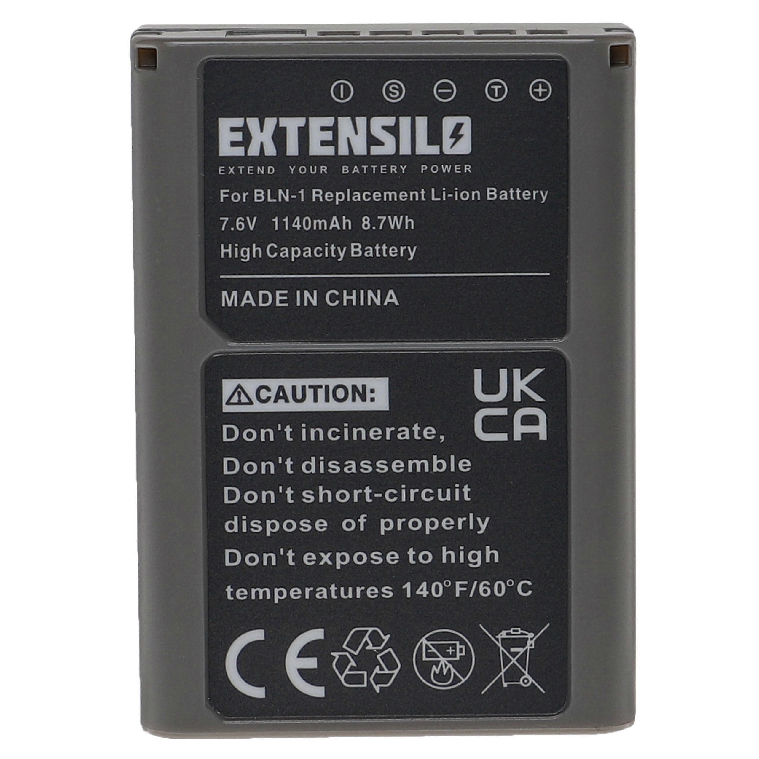 Batería EXTENSILO compatible con cámaras Olympus OM-D E-M5, E-M1 (1140 mAh, 7.6 V, Li-Ion)