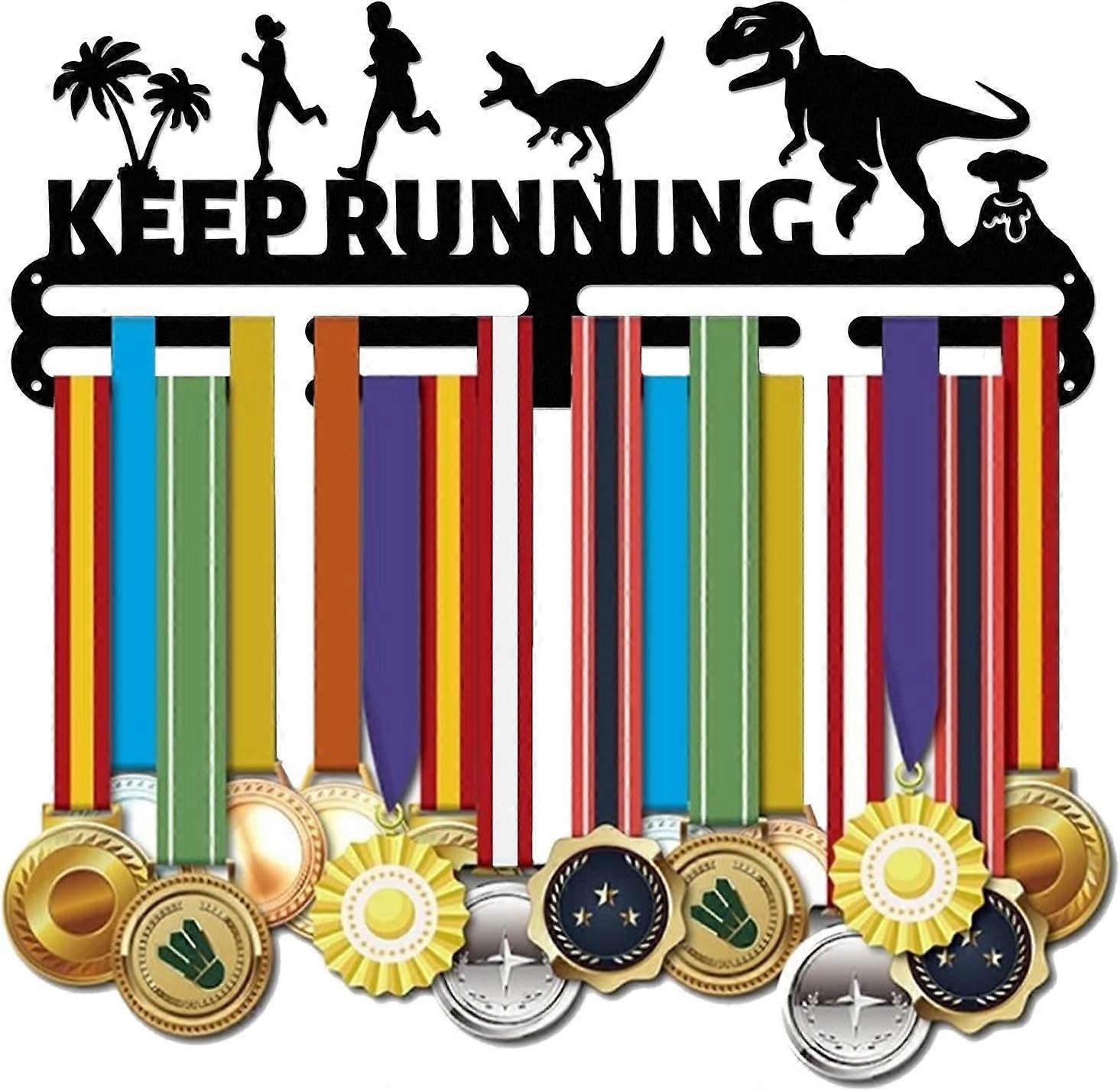 1set Competition Iron Running Dinosaur Pattern Medals Display Frame Motivating Word Keep Running