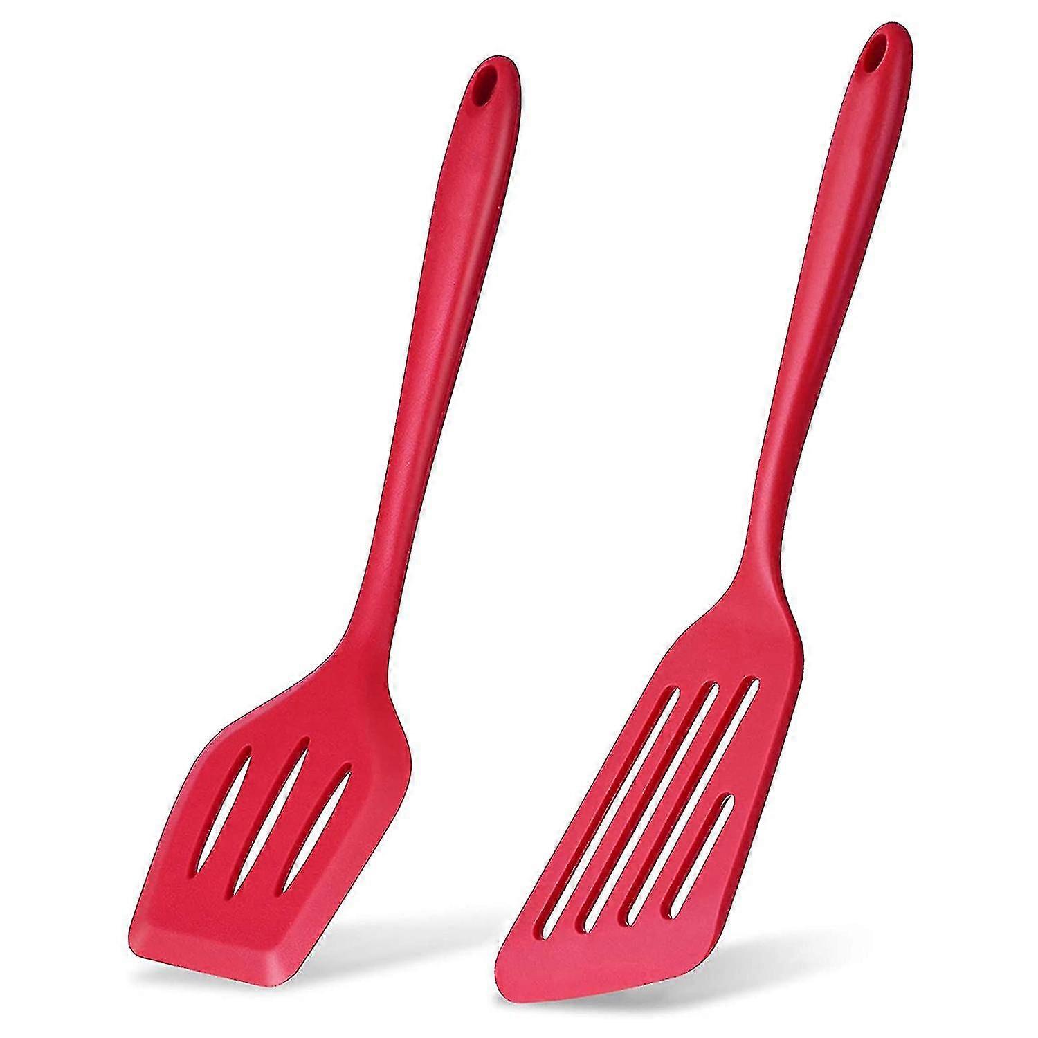 2 Pcs Silicone Slotted Fish Turner Spatula,flipper Spatulas,red
