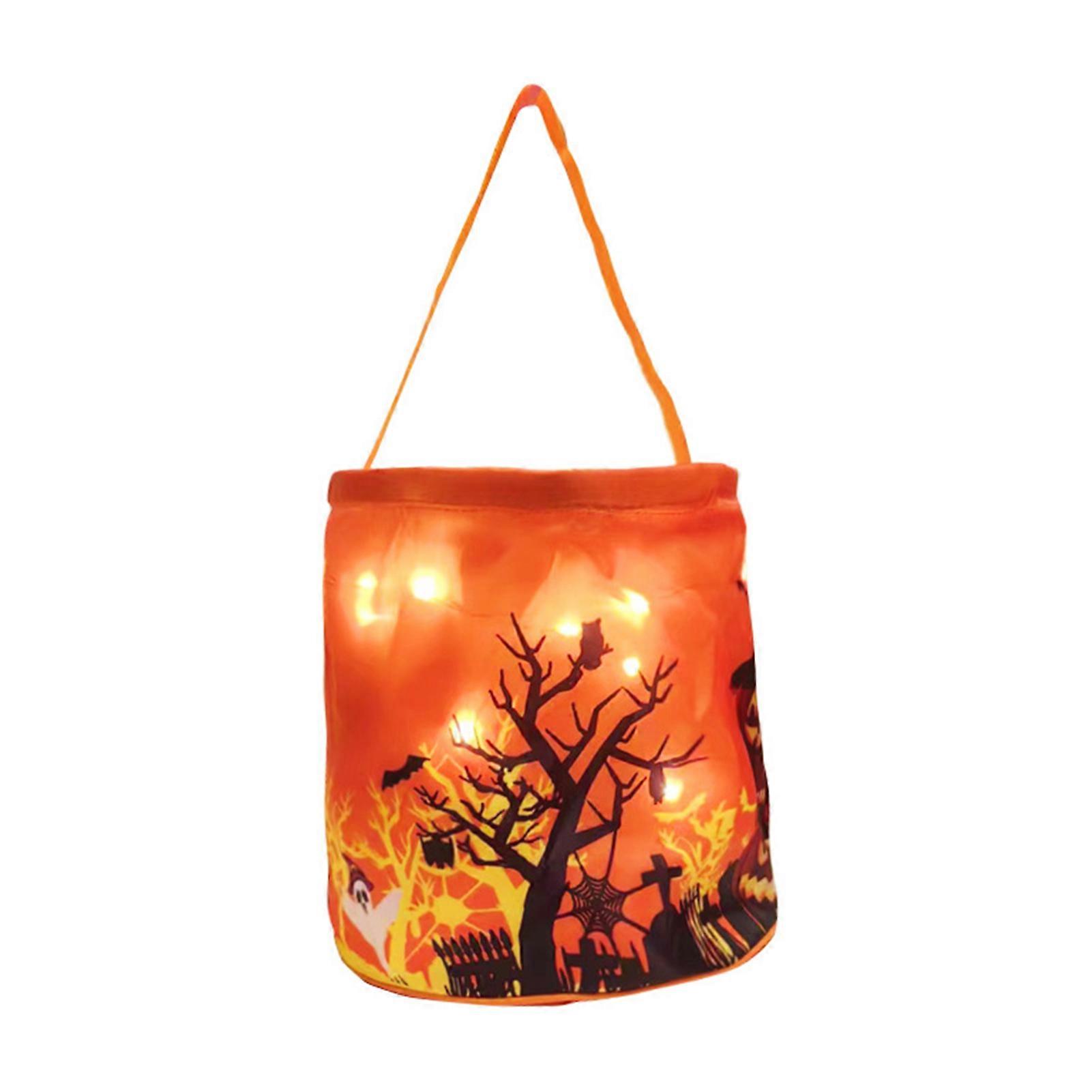 Halloween LED Candy Bag Light-up Ghost Pumpkin Trick or Treat Candy Basket Reusable Goody Bag for Halloween Party Favors