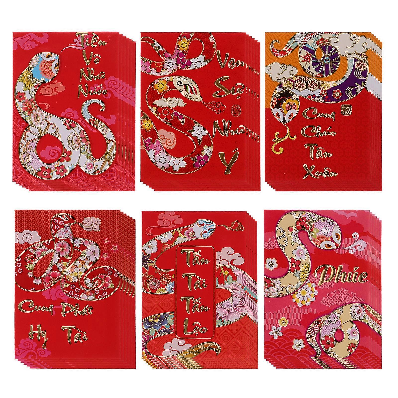 Vietnamese Red Envelopes 36pcs 2025 Year Of The Snake Money Packet New Year Red Lucky Money Envelopes Hong Bao For Chinese New Year Decorations
