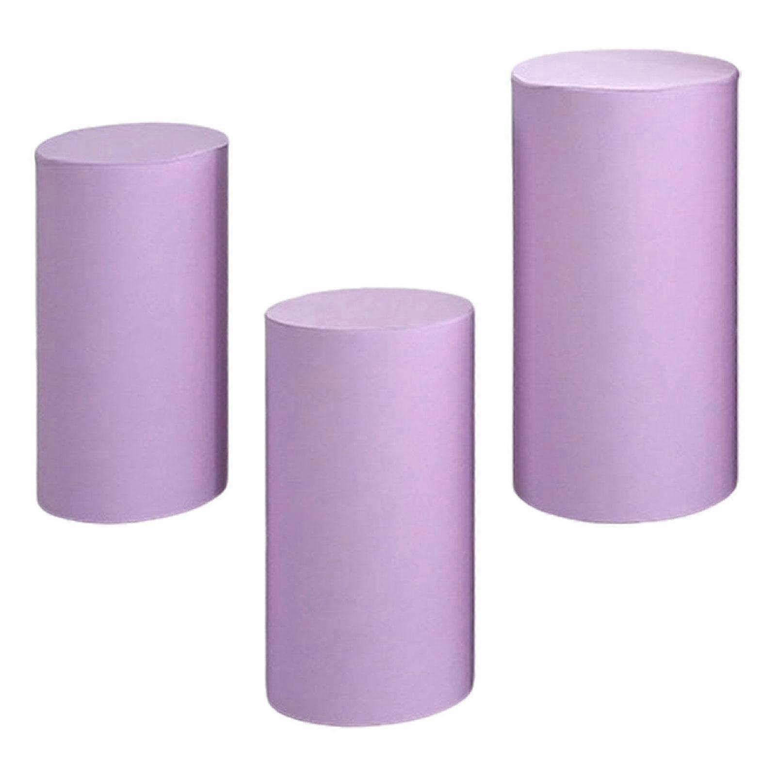 3 stycken Cylinder Sockel Display Box Stativ Överdrag Mjuk För Bröllop Lila
