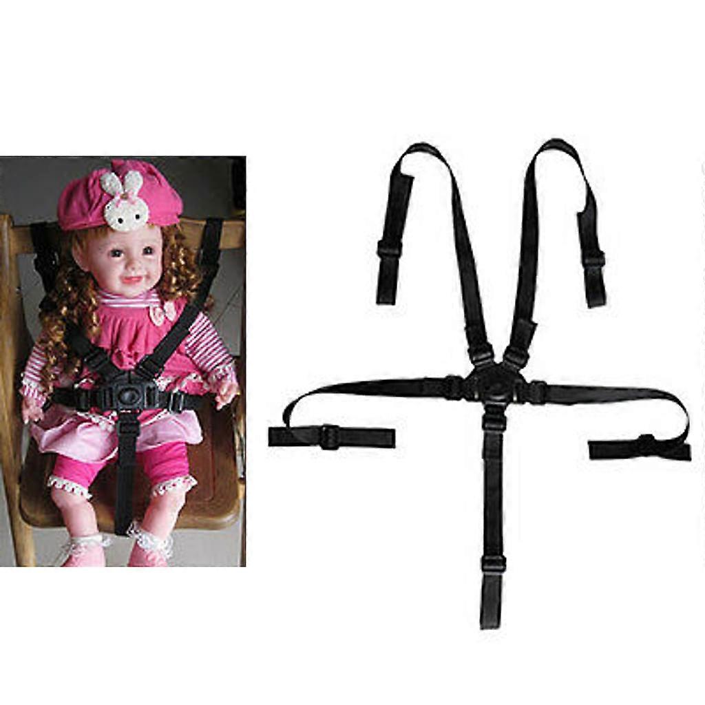 Adjustable 5-Point Child Safety Belt - Rotating Hook for Pushchair, Highchair (Black)