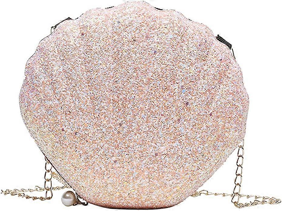 Sequins Shoulder Bag Mini Pearl Shell Handbag Evening Clutch Handbag Chainwhite