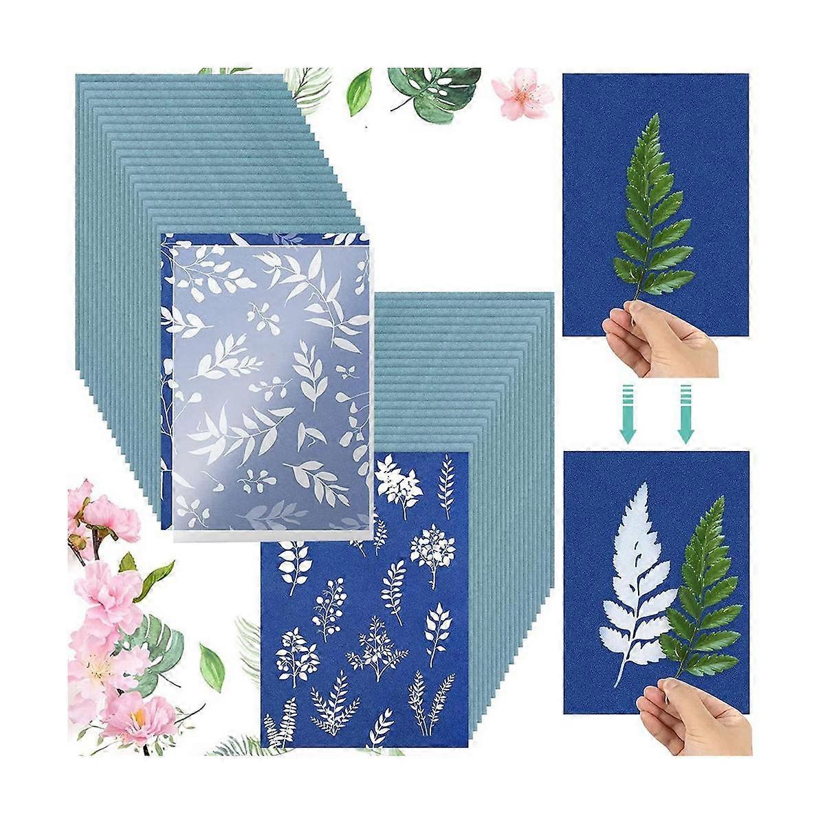40 Pcs Sun Print Paper Kit with Acrylic Panel A5 Sun Printing Art Paper Sensitivity Nature Printing Paper