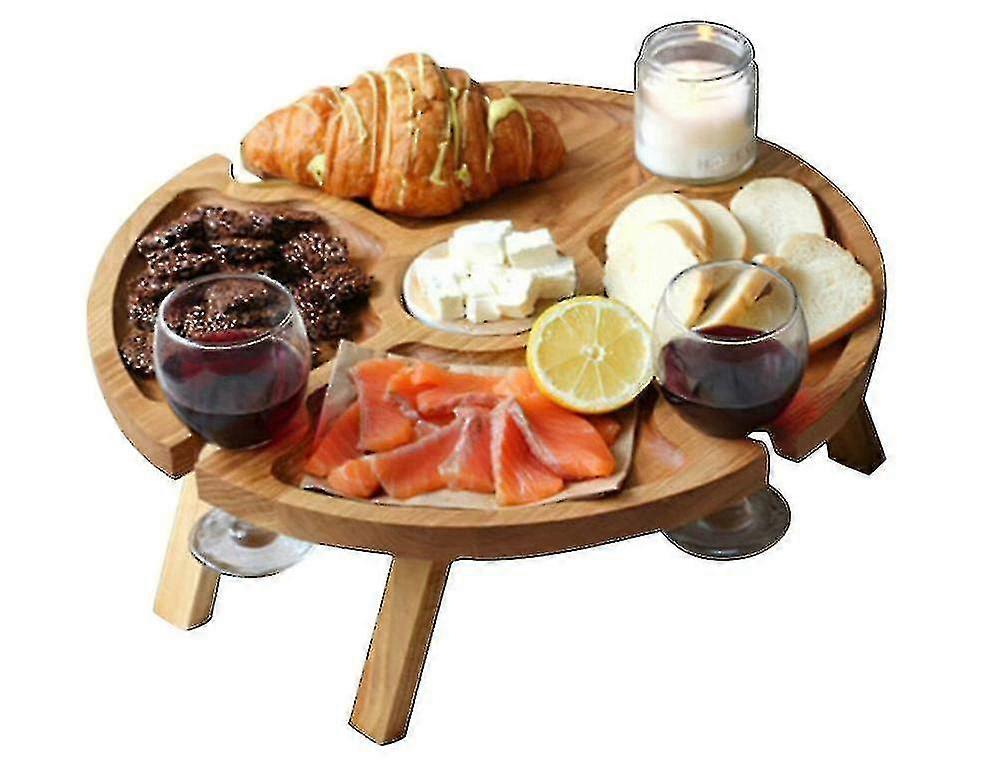 Trä Utomhus Bärbar Fällbar Picknickbord VinglashållareM)