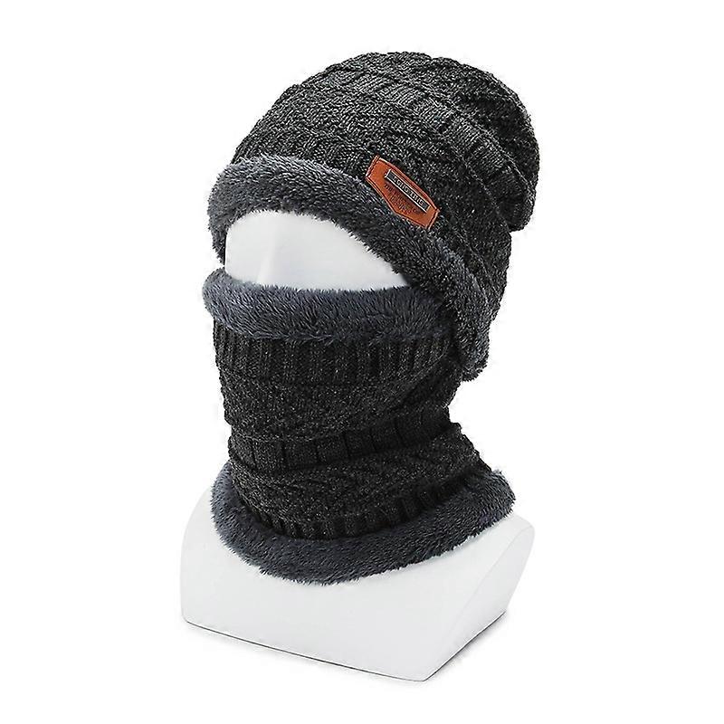 Knitted woolen cap, men's bib set, two-piece