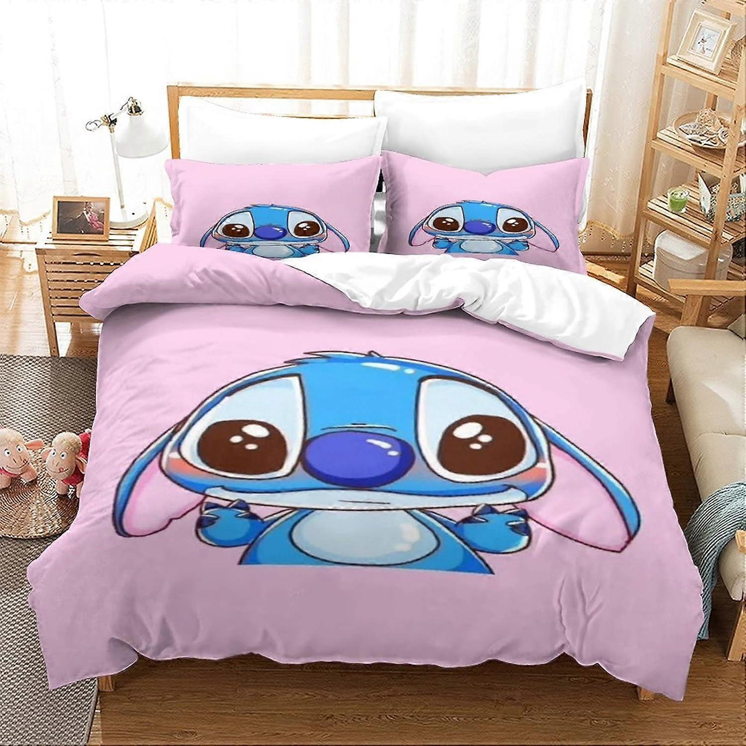 Stitch Pieced Bedding Set with Duvet Cover and Pillowcase, Microfiber, Lilo & Stitch Digital Print D Single