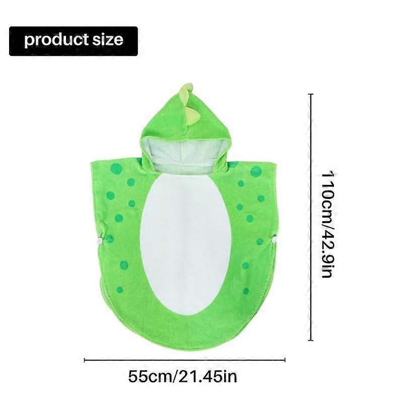 Children Bath Towel Robe Kids Hooded Beach Swimming Poncho Dinosaur Pattern(Green+White 55 Cm x 110