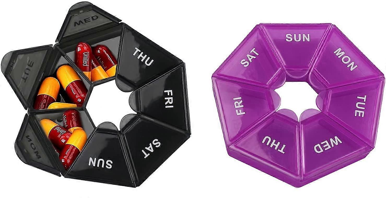 2 Pack of Large Sized Portable Pill Organisers. Medicine Box, One Compartment for Each Day of The Week, Ideal for Travel