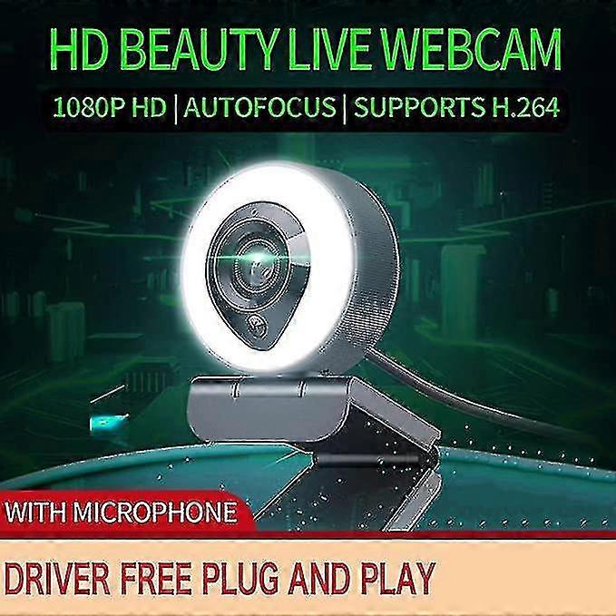 Mini Led Webcam With Microphone & Ring Light, 1080p Fhd 30fps Network Camera Adjustable Advanced Computer-