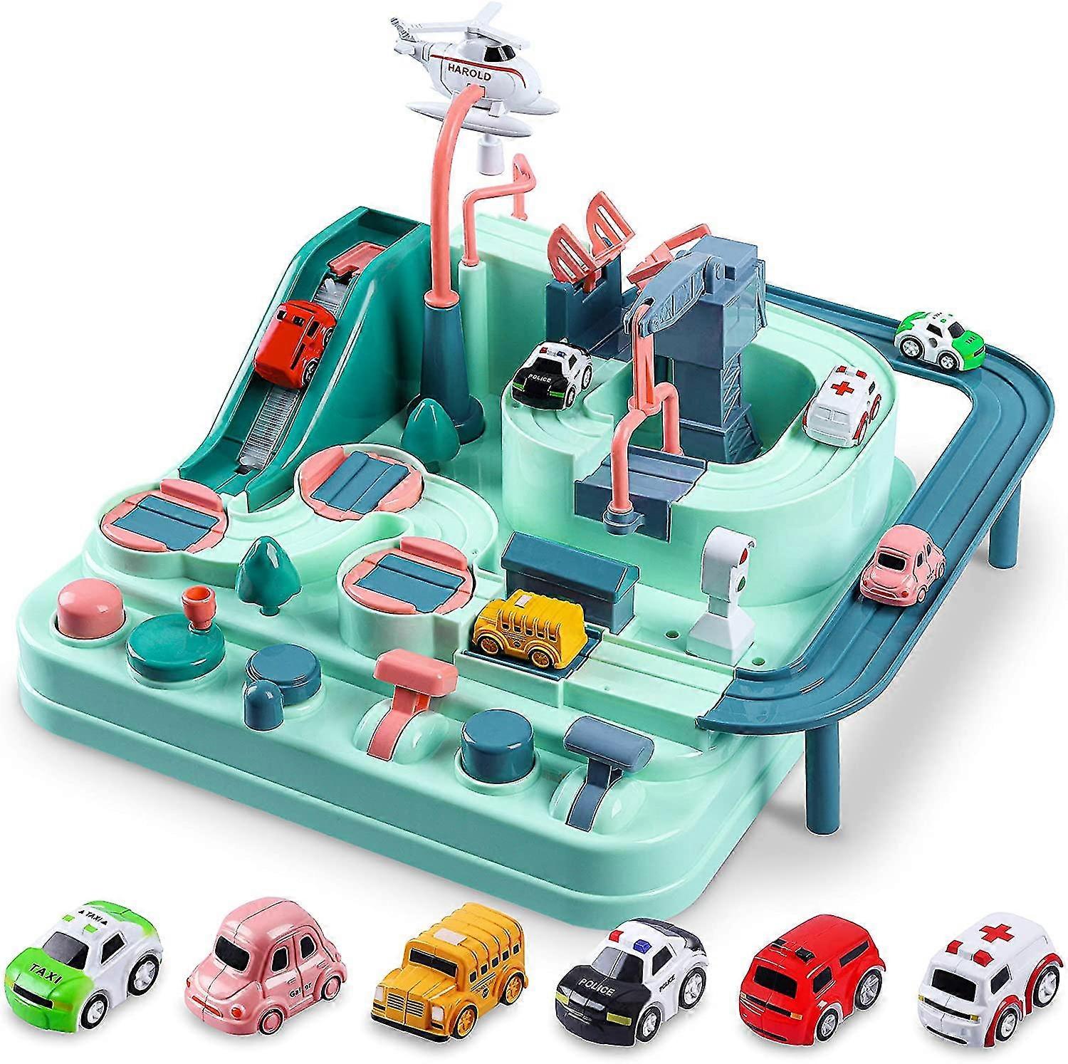 Piste da corsa per ragazzi Auto Avventura Giocattoli Regali per età 2 3 4 5 6 anni ragazzi Ragazze, Puzzle Car Tracks Playsets City Rescue Toy Preschool Educational