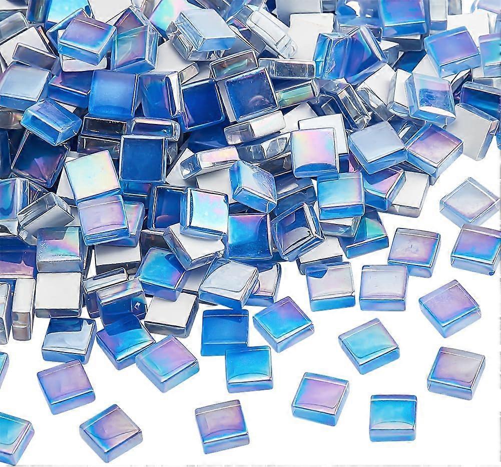 400g/417pcs Rainbow Mosaic Tiles Crystal Glass Mosaic Tiles Square Shinny Blue Decorative Cabochons Tiles for Home Decor Photo Frame Coaster Making Fl