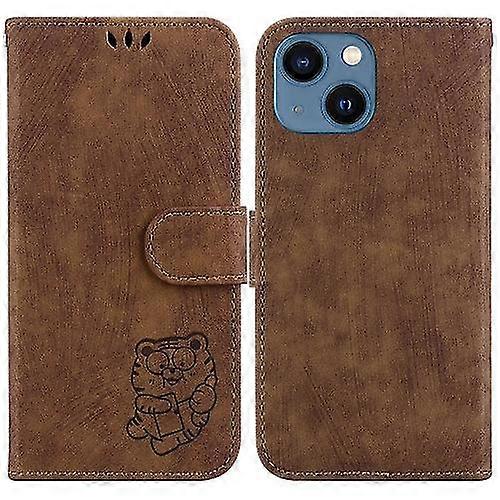 Compatible with Iphone 15 Little Tiger Embossed Leather Mobile Phone Case