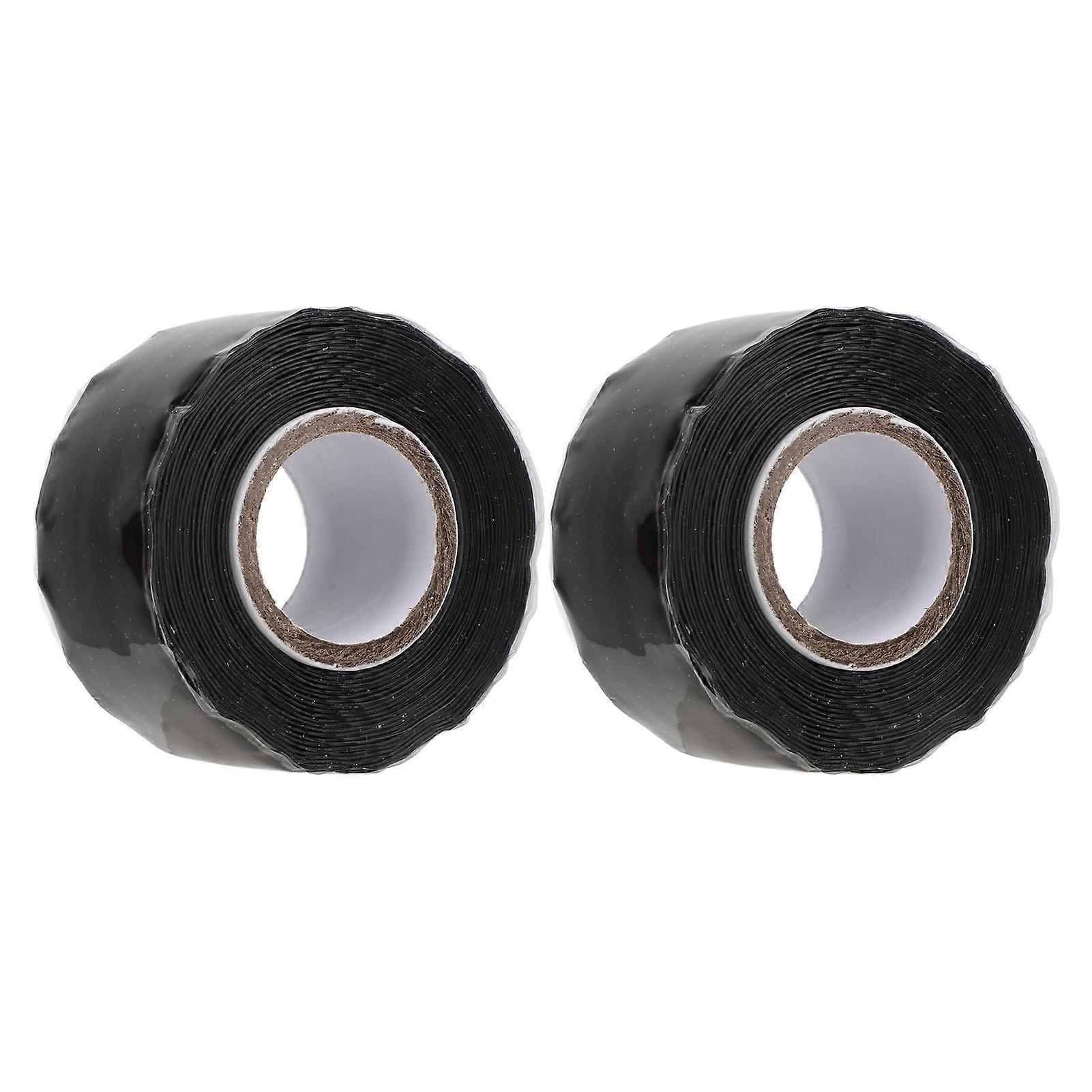2pcs Self Fusing Tape Non Adhesive 0.98in X 9.84ft Water Proof Black Rubber Leak Proof Sealing Tape for Pipe
