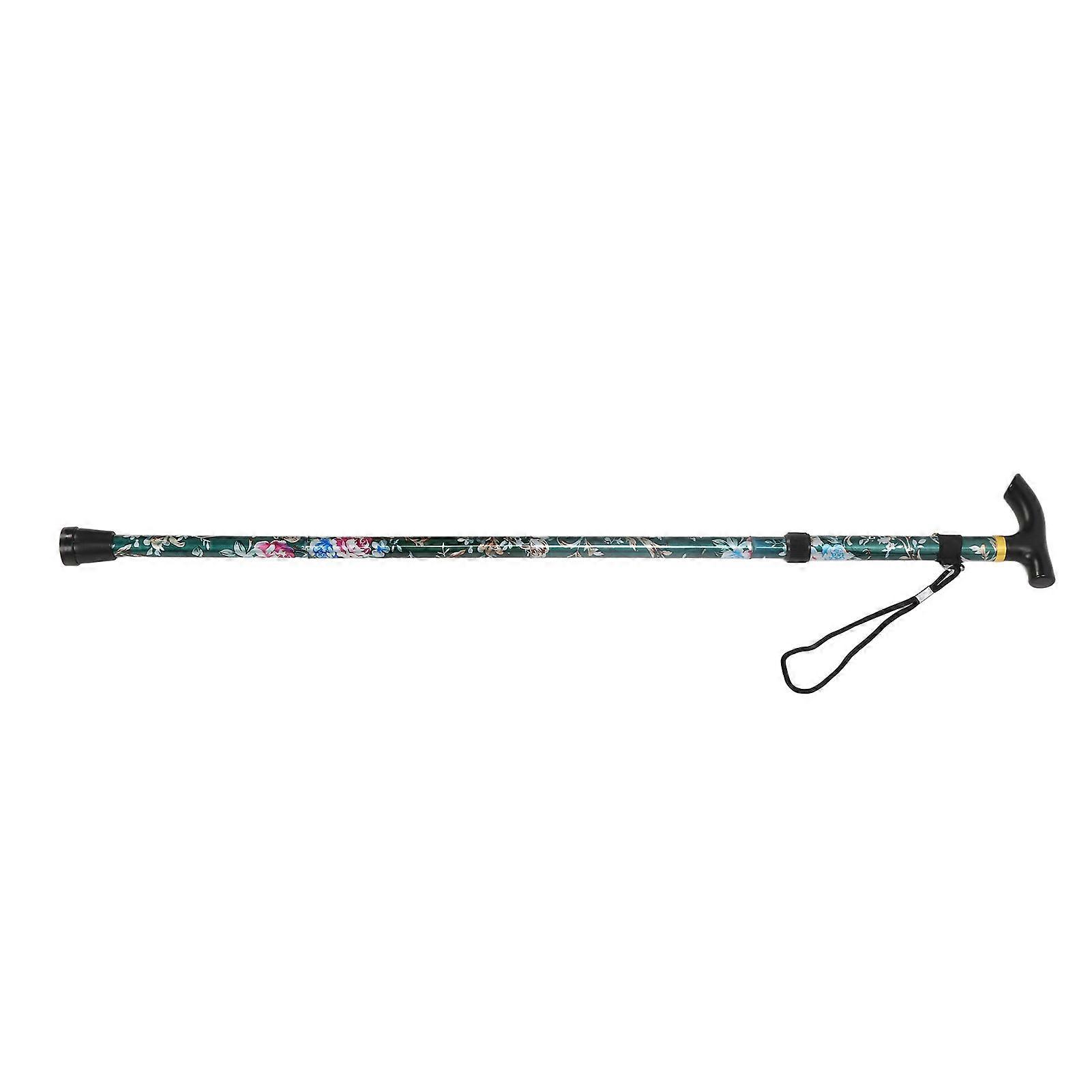 Folding Walking Cane 5 Level Foldable Lightweight Print Climbing Support Adjustable Height Aluminum Cane for Outdoors Hiking Green Print