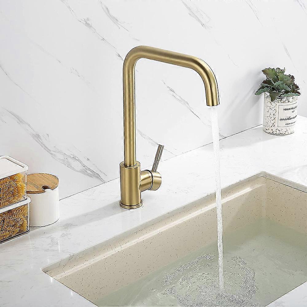 Brushed Gold Kitchen 7-shape, 360 Rotatable Sink Mixer Tap With Detachable Aerator, Sus304 Stainless Steel Sink Faucet