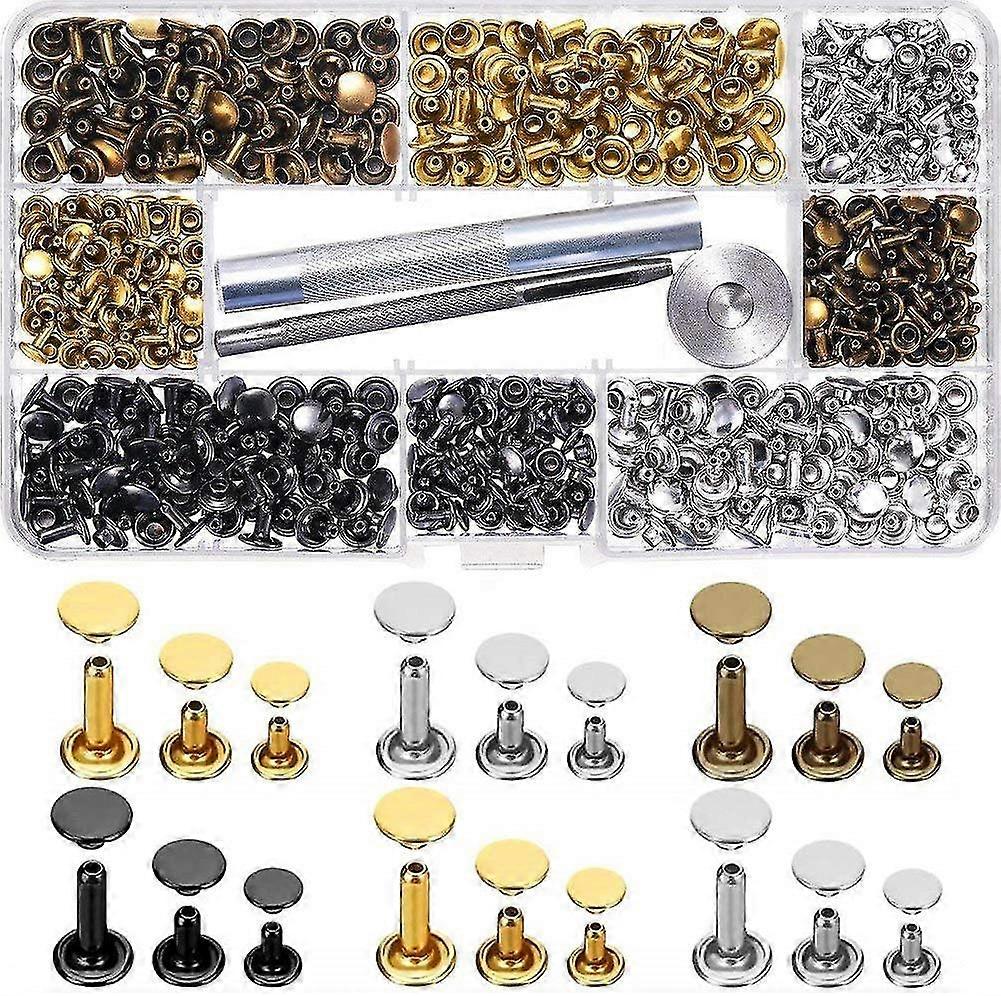 300 pcs leather rivets double cap rivets kit with 3 pc fixing tool kit