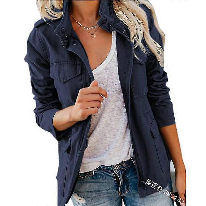 Vrouwen Solid Loose Zipper Multi-pocket Jacket