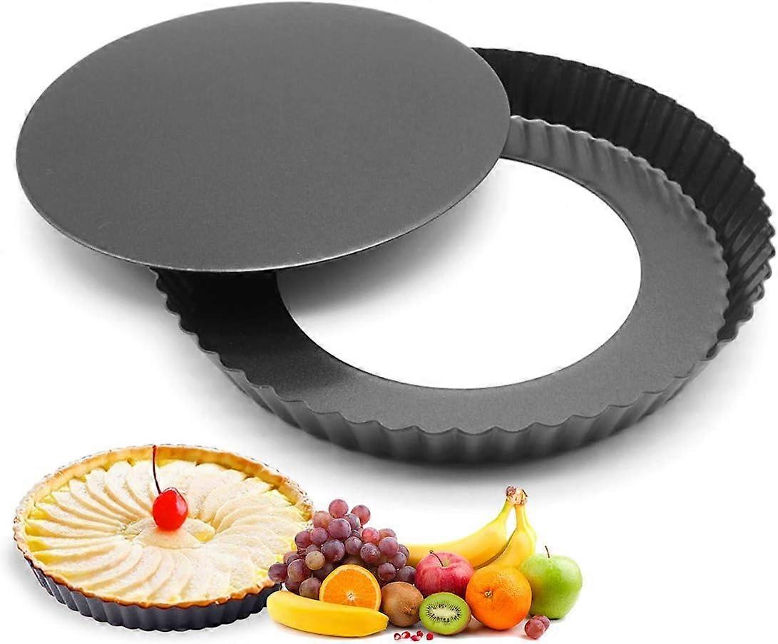 non-stick pie pan, removable bottom, pie pan, round pie quiche pan