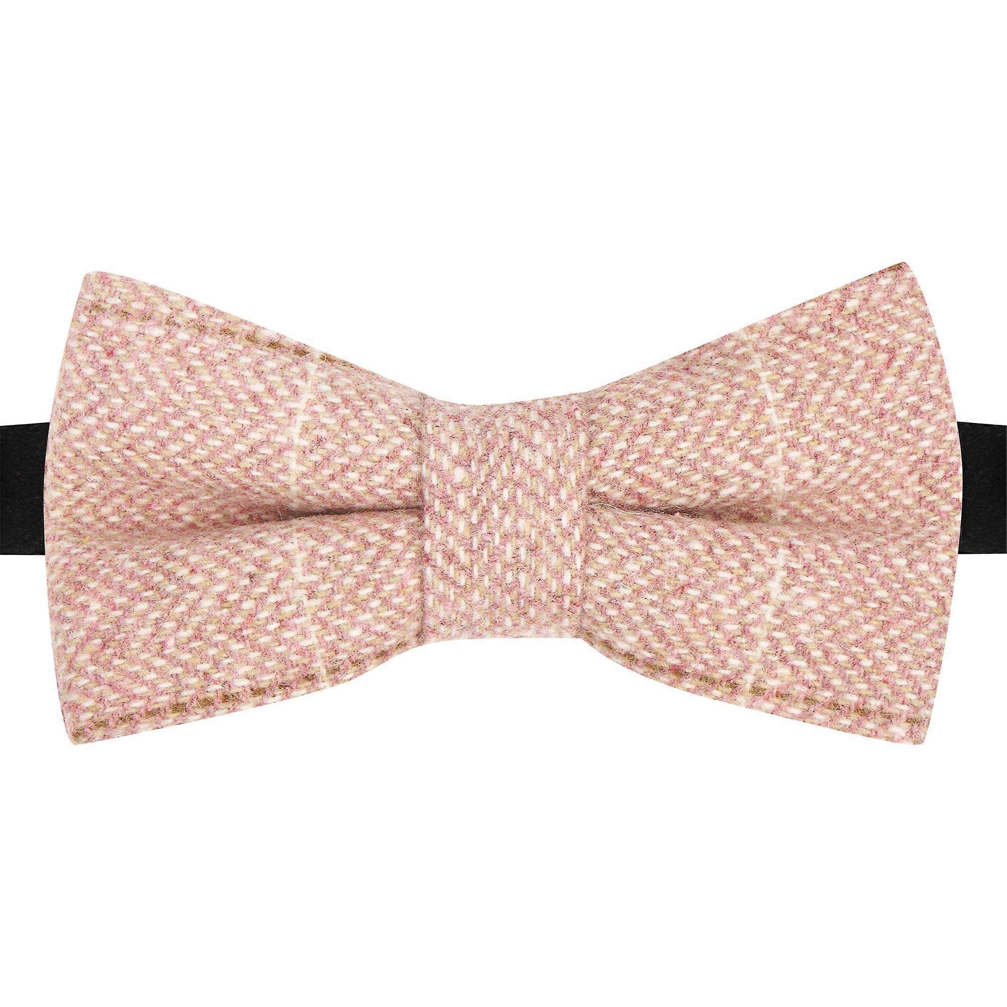 Pink Herringbone Windowpane Check Tweed Bow Tie