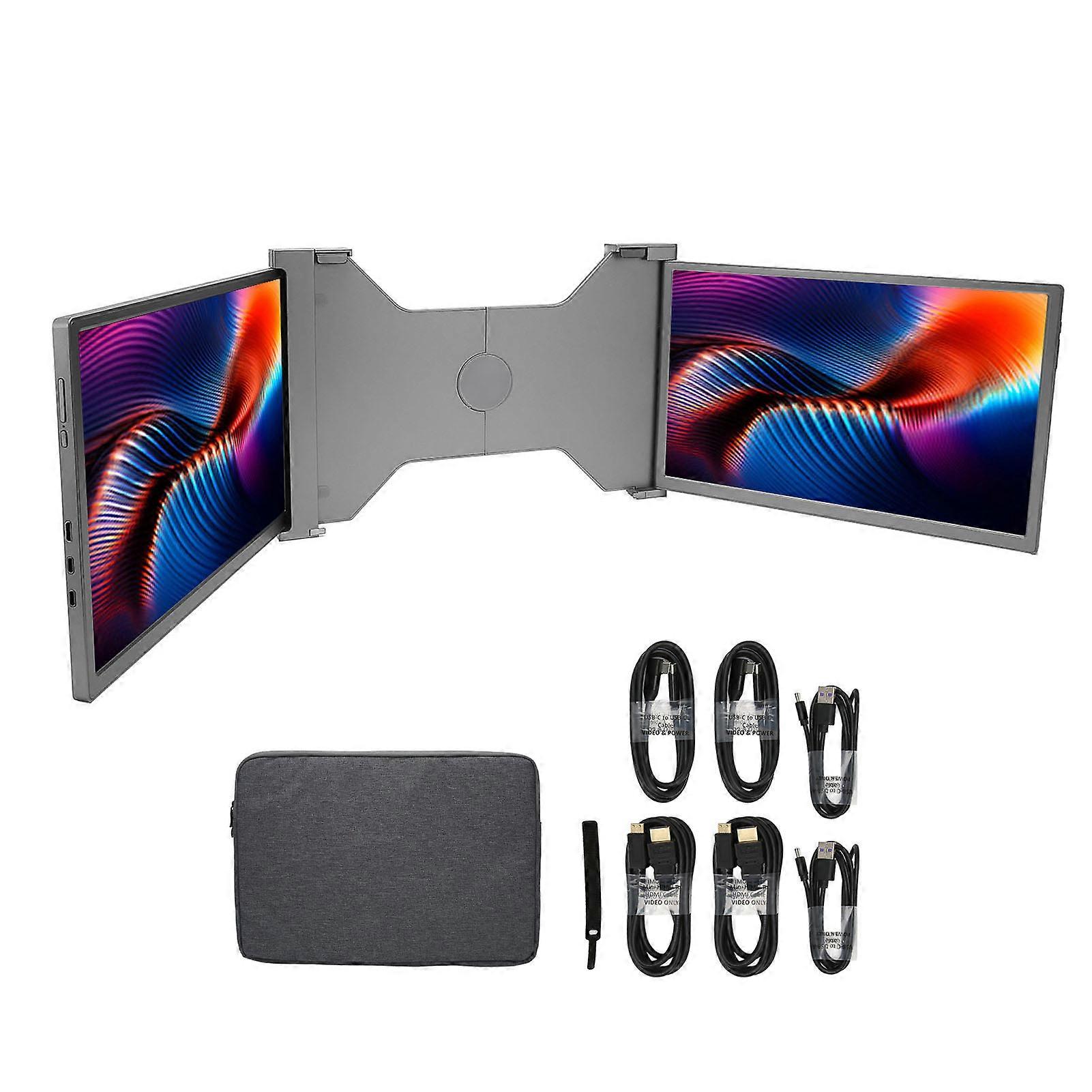 Monitor portátil triplo de 14 polegadas para laptops de 15 a 17,3 polegadas 1920x1200 IPS Plug and Play Extensor de tela para laptop Prata