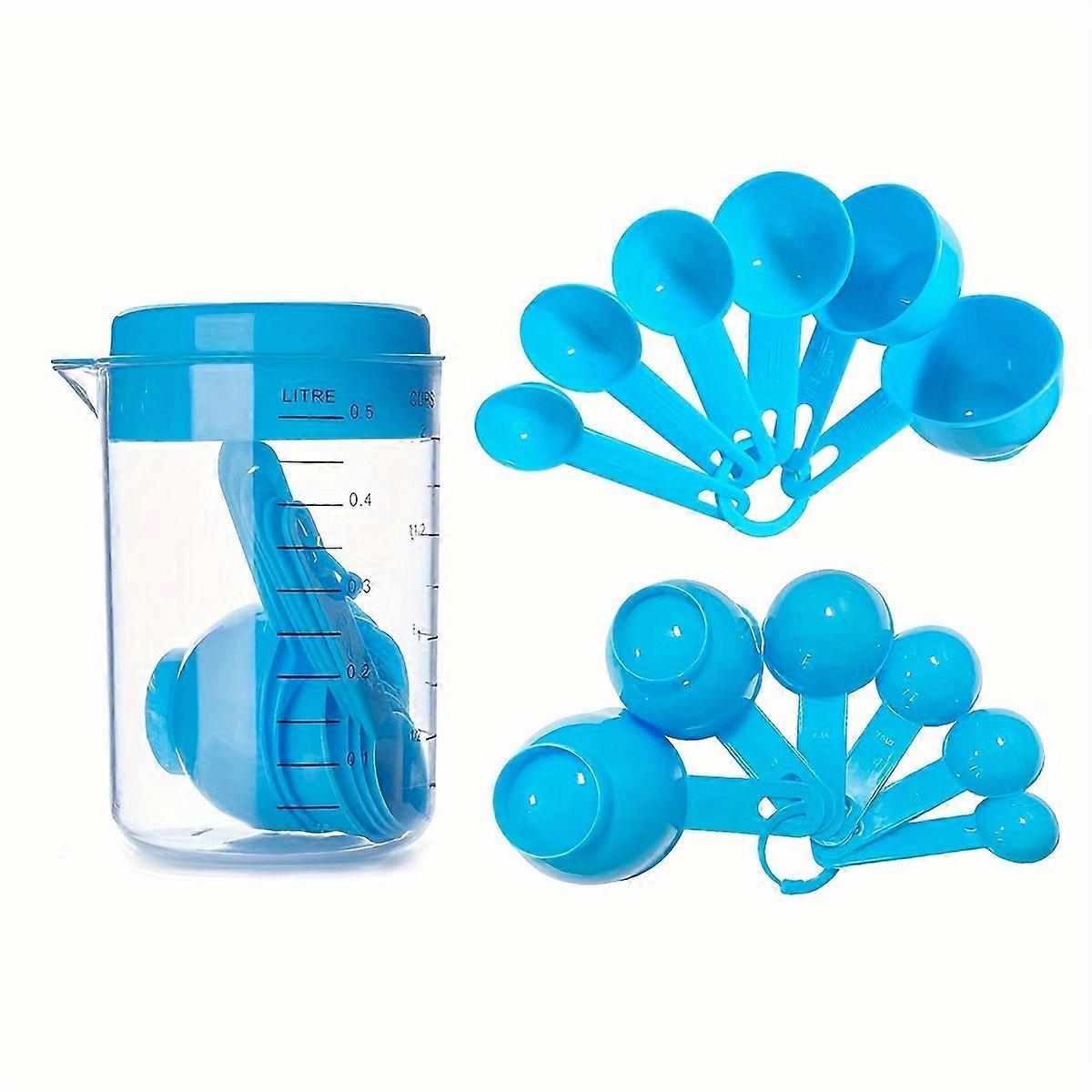 7-Piece Plastic Measuring Cup and Spoon Set with 16.91oz Capacity and Clear Scale Markings for Baking and Cooking Tools - Colorful Kitchen Utensils fo