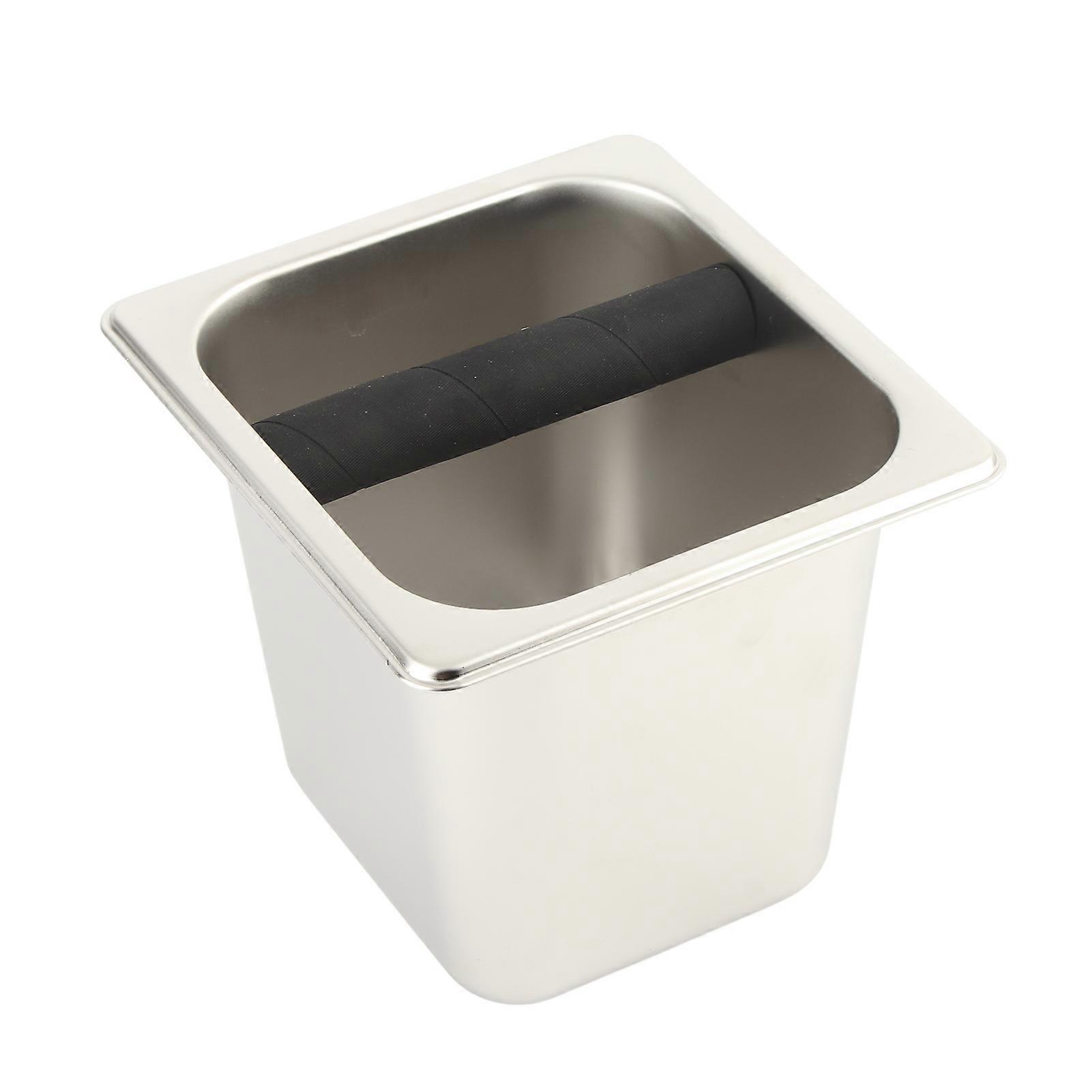 Coffee Machine Espresso Knock Box Container with Rubber Bar - Stainless Steel