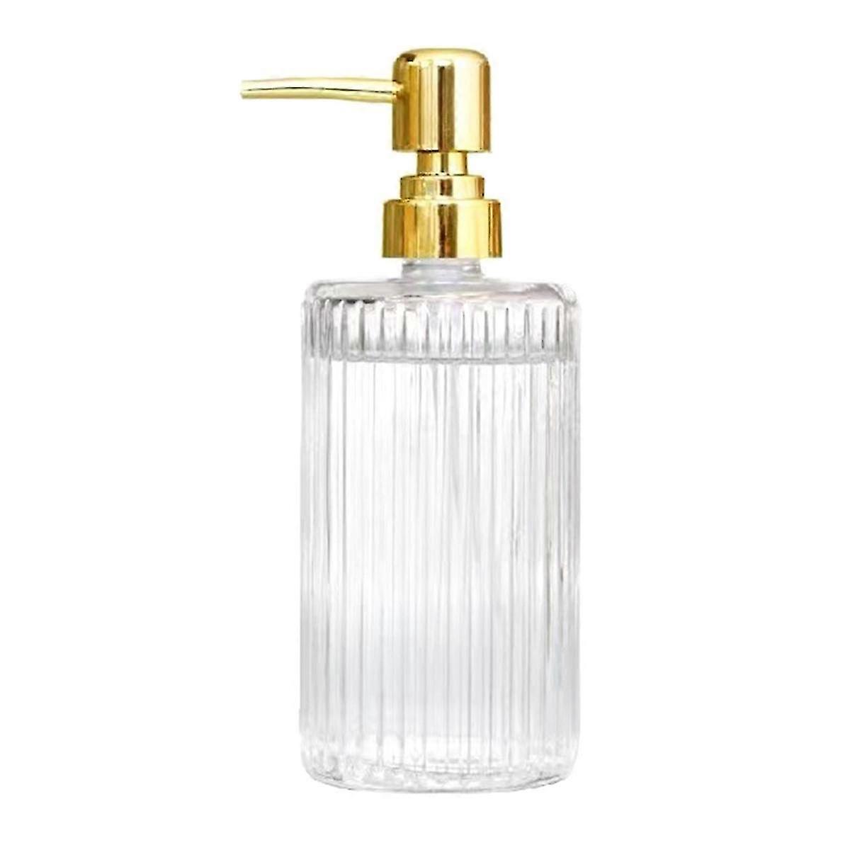 400Ml Glass Lotion Bottle Press-Type Dispensing Stripe Pump Head Gold Press-Type Soap Liquid Bathro
