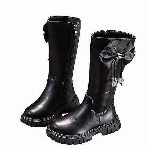 Girls Faux Fur Winter Boots Knee Length Warm School Boot Shoes with Bow