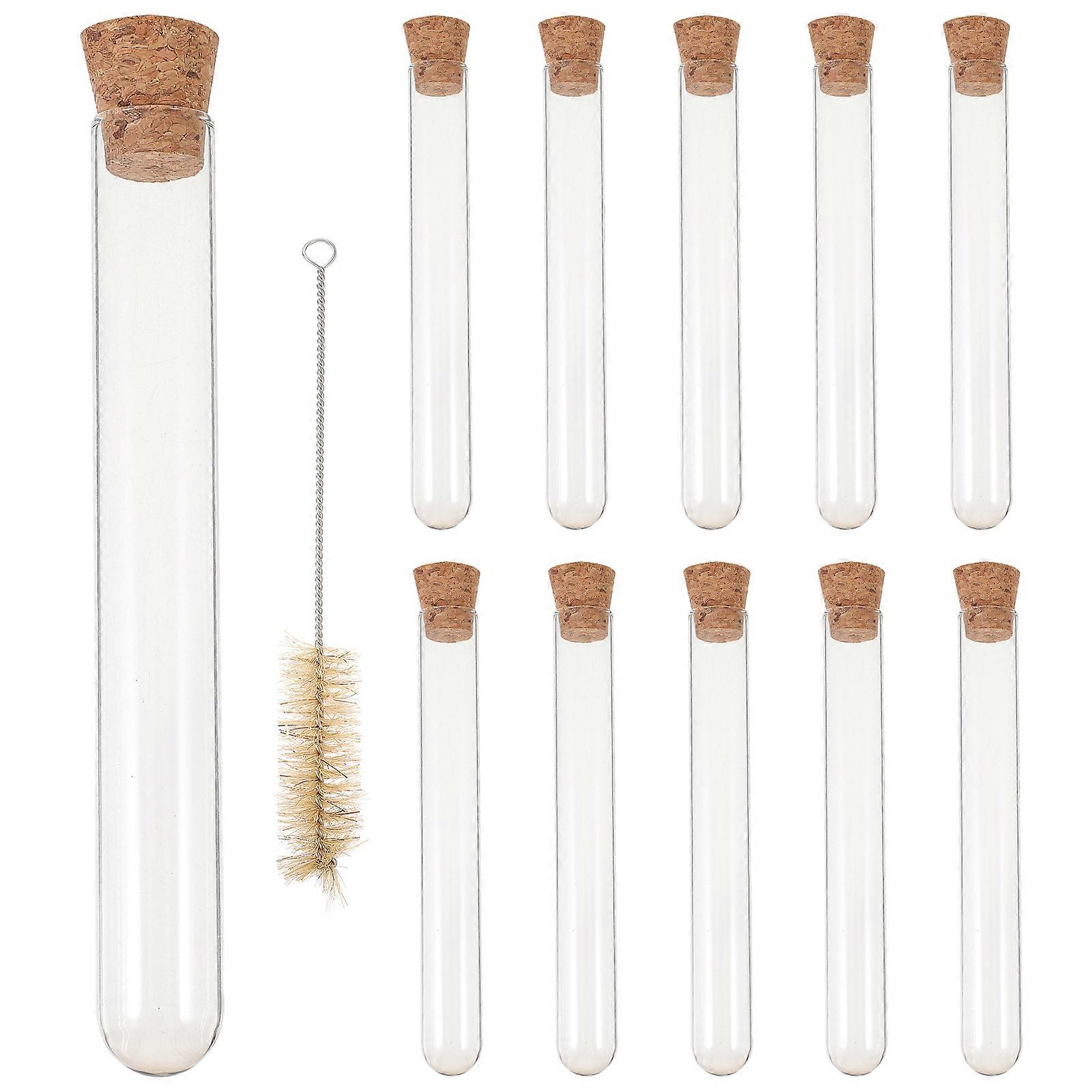 10 PCS Glass Clear Test Tubes with Cork Stoppers and Brush for Scientific Experiments Powder Liquid Storage 20x150mm