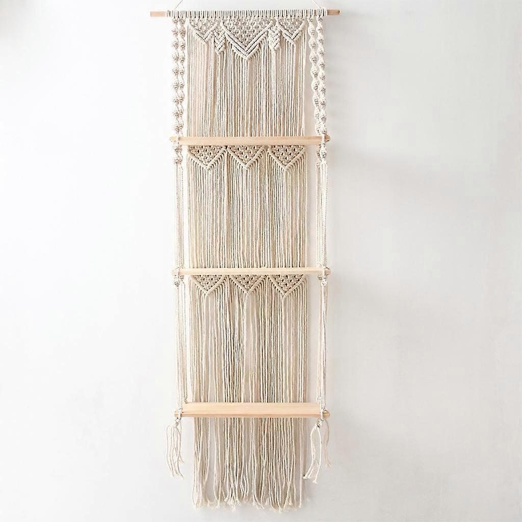 Macrame Wall Hanging Shelf- 3 Tier Macrame Shelves Handmade Decorative Floating Boho Shelf-Plant Shelf Display Rack to Organize and Decor for Bedroom