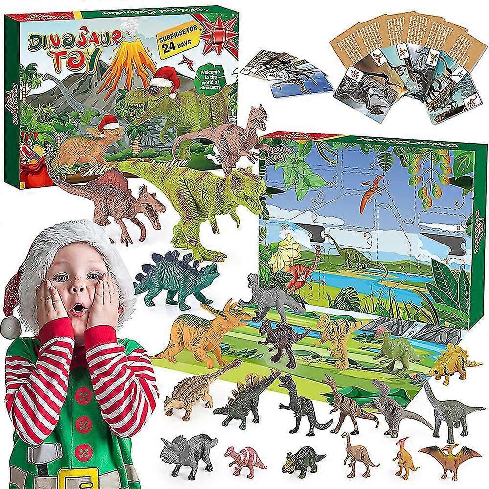 Toddler Kid Christmas Advent Calendar Dinosaur Toys, Xmas 24 Days Countdown Surprise Blind Box with Different Dino Figures Gifts