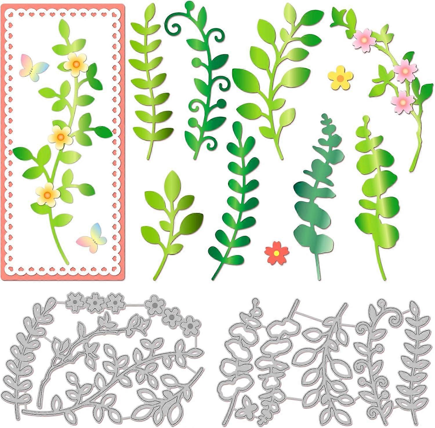 2Set 12Pcs Leaves Branches Cutting Dies for DIY Scrapbooking Metal Branches Flowers Die Cuts Embossing Stencils Template for Paper Card Making Decorat