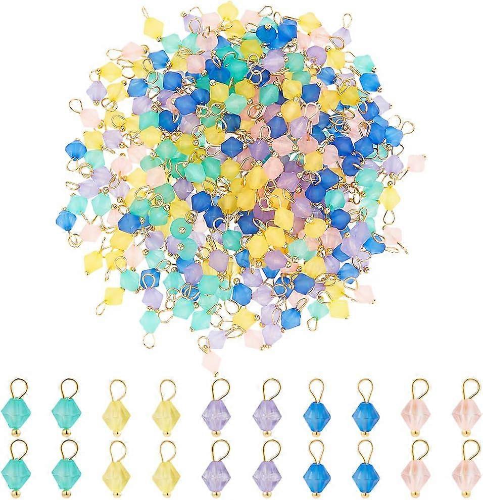 400Pcs Acrylic Dangle Charms Frosted Crystal Charms Facted Drop Beads Charms with Brass Findings Small Multi-Colored Cone Charms for Jewelry Making Ho
