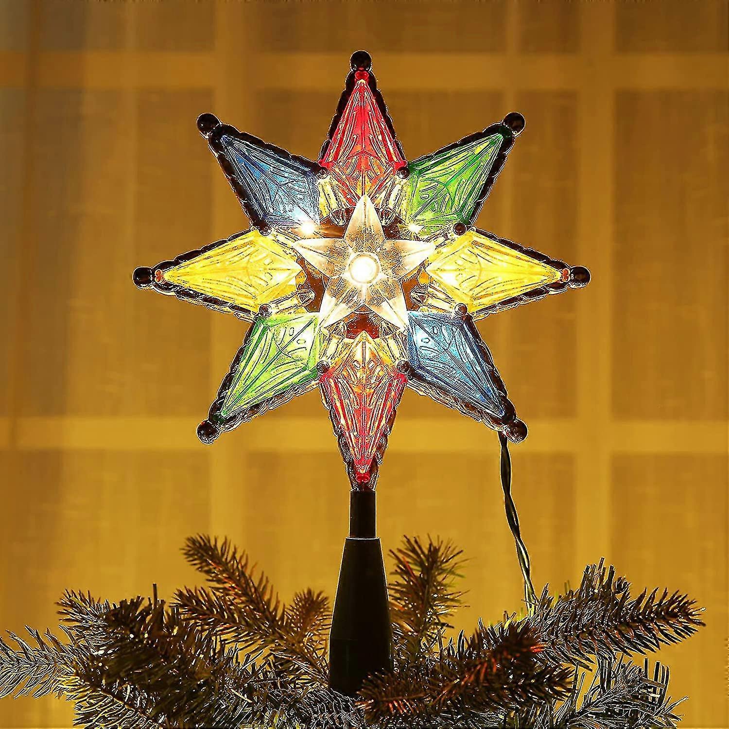 Christmas Star Tree Topper. 8" Lighted Double-sided Christmas Tree Topper. 8-point Multi Color Xmas